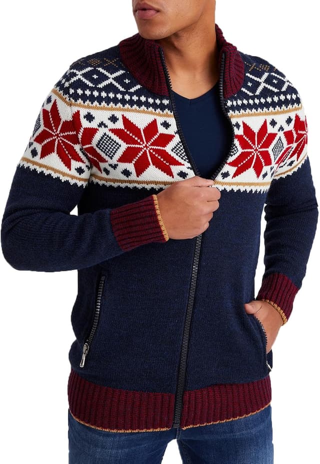 Thumbnail 6 de Leif Nelson cardigan en tricot zippé pour homme à col montant, style norvégien