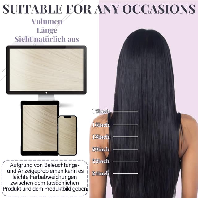 Detalle de Fshine Echthaar Extensions Tressen Blond, 60 cm (60 g) – zum Einnähen, Remy Weft Bund