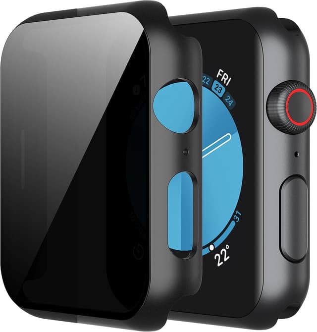 Detalle de Misxi 2-Pack All-Around Protective Privacy PC Case for Apple Watch SE 3/SE 2/Series 6/5/4 44mm (Black) with Anti-Spy Tempered Glass