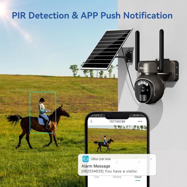 Detalle de Xega 4G LTE Security Camera (No WiFi, SIM Card, Solar Powered) with 2K HD, PIR, Night Vision & Two-Way Talk