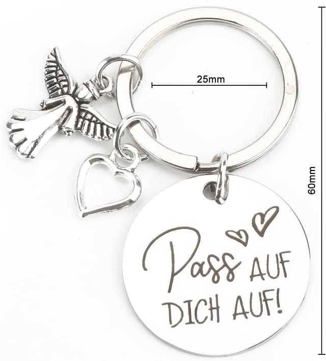 Detalle 2 de Schlüsselanhänger mit Schutzengel und Herzanhänger aus Edelstahl – personalisiertes Geschenk für Freundin, Mama oder Schwester