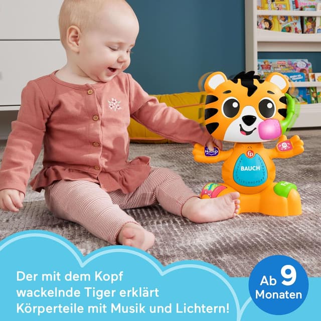 Detalle de Fisher-Price Beat Bande Lern & Tanz Tiger Justin (HYL31) – interaktives Lernspielzeug mit Geräuschen und Lichtern für ab 9 Monaten