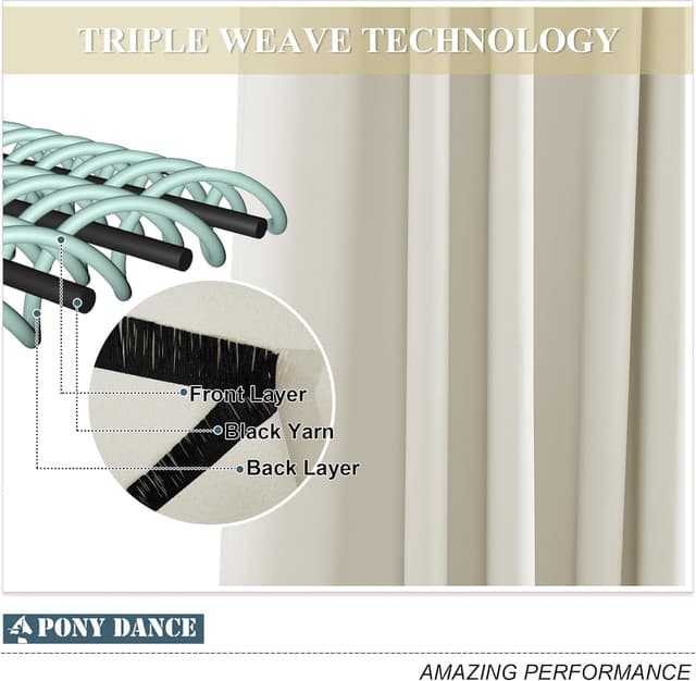 Detalle 2 de PONY DANCE Balkon Vorhang im 2er-Set (hellbeige), wasserabweisend & blickdicht für Terrasse/Balkon, H 213 x B 132 cm