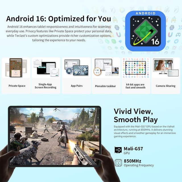 Detalle 2 de TECLAST P50 Tablet Android 11" 90Hz con tastiera e pennino, Dual SIM 4G/5G WiFi, 12GB RAM e 128GB ROM