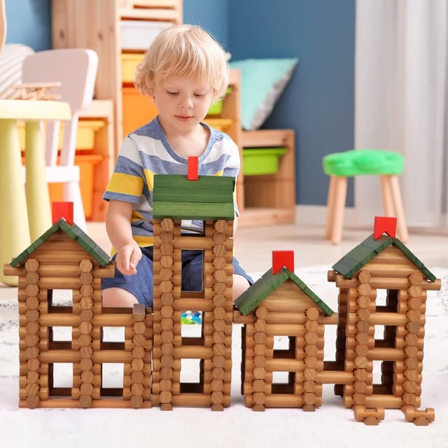 Detalle 2 de Wondertoys 530-Piece Wooden Logs Set (Ages 3+) for Building Cabins, Cottages & Educational Play