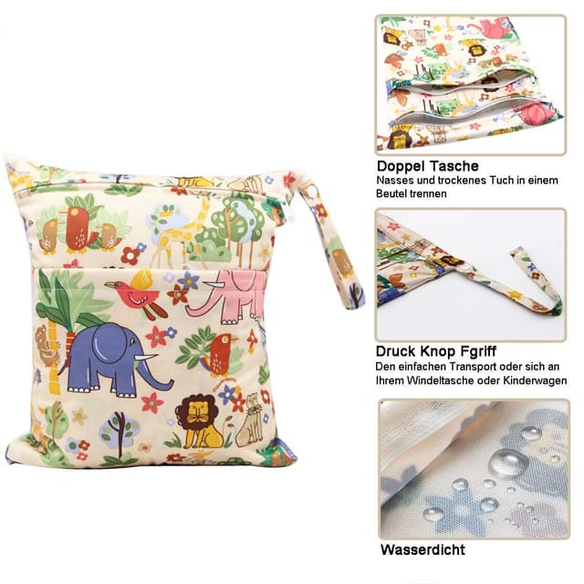 Detalle de Bynsaer Wetbag Stoffwindeln Nasstasche Wickeltasche (Farbe 06) – 2er Set für nasse & trockene Windeln