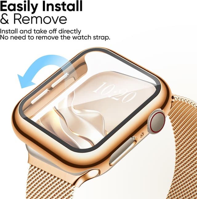 Detalle de Raradev 3-in-1 metal strap kit for Apple Watch (45mm) with case & screen protector – rose gold