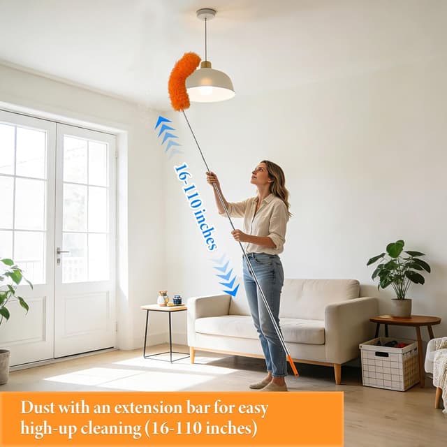 Detalle de TAIANJI 7-teilige Teleskop-Staubwedel mit Waschbarem Mikrofaser-Kopf, ausziehbar bis 237 cm