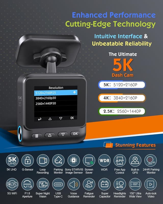 Detalle 2 de Sarmert C1 5K Dash Cam Front — 5K HDR car camera