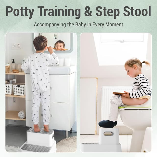 Detalle de COOSEYA 2-Step Stools for Kids (2-Pack) — Non-Slip Bathroom Sink Step Stool for Toddlers & Potty Training