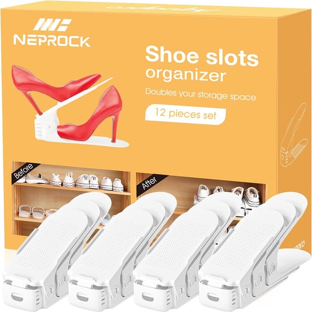 Detalle de Neprock 12-Pack White Neprock Shoe Organiser with Adjustable Shoe Slots for Wardrobe Storage