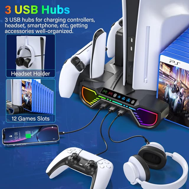 Detalle de ZRZLMVP PS5 cooling station, RGB stand