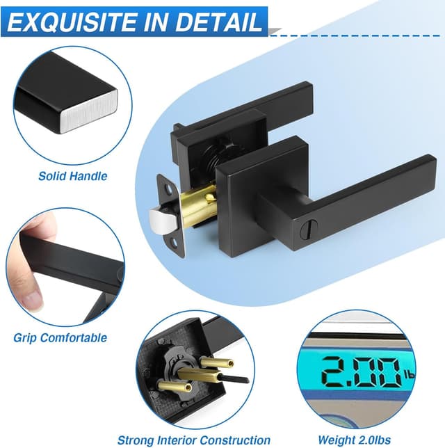 Detalle 2 de Plustool 6-Pack Matte Black Keyless Privacy Door Lever Locksets (Square, Reversible)