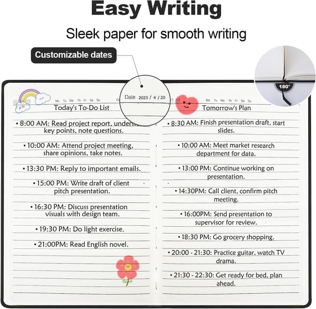 Detalle de SUQJOY 4 Pack A5 Lined Hardback Notebook Set (100gsm, 160 pages each) – Black