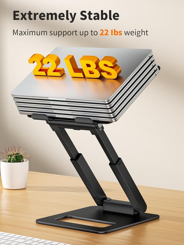 Detalle de tounee LS07 adjustable height laptop stand with telescopic handle (10–17"), pull-out ergonomic riser, black