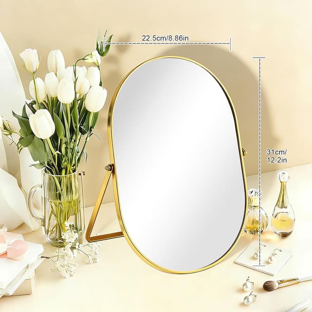 Detalle 2 de ROYUEXT Oval Table Top Mirror (Gold) with Adjustable Metal Frame Stand