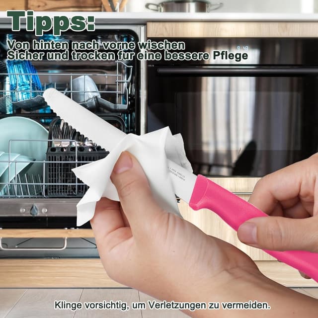 Detalle 2 de OPOLIA Tafelmesser-Set (12-teilig) mit Wellenschliff – Frühstücks-, Brötchen- und Tomatenmesser in Pink