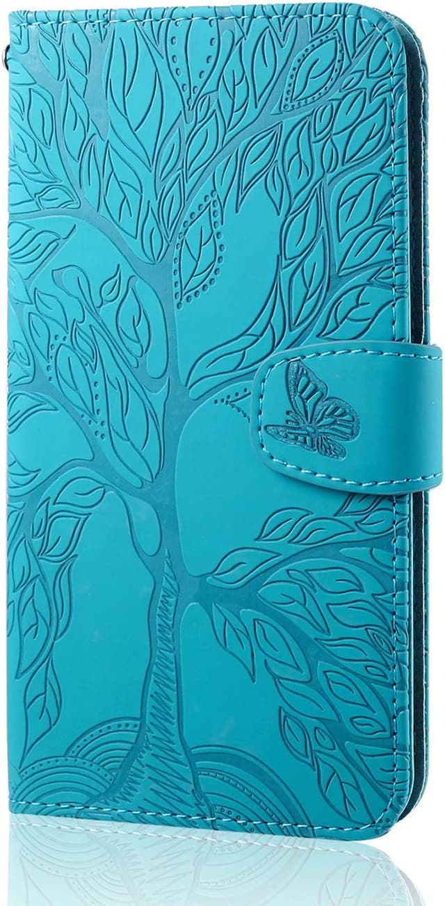 Detalle 2 de norn iPhone 7 Plus / 8 Plus Tree of Life Embossed Folio Case with Stand, Magnetic Closure & Card Slots (Blue)