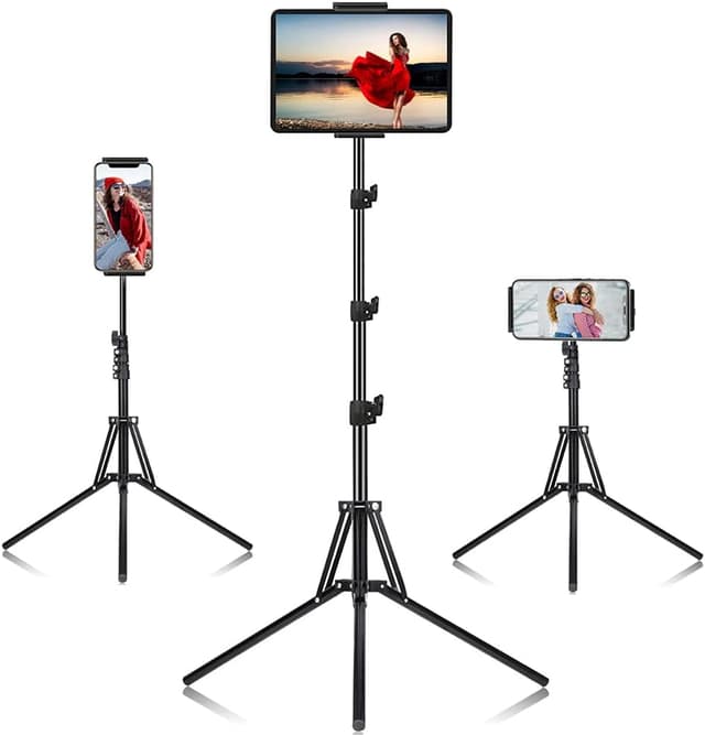 Detalle de SAMHOUSING iPad Tripod Stand (Adjustable Height Up to 65 in) with 360° Rotating Mount and Bluetooth Remote