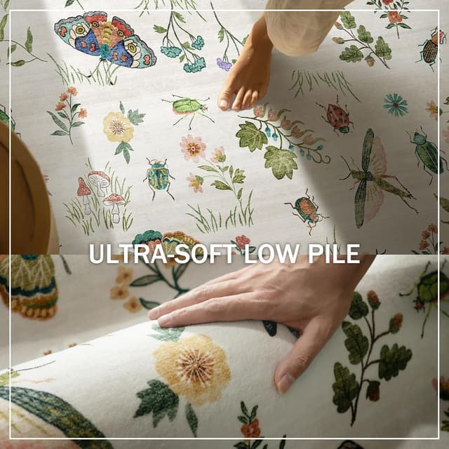 Detalle de Washable 9x12 Area Rug for Living Room, Low Pile Vintage Style (Stain-Resistant, Non-Slip)