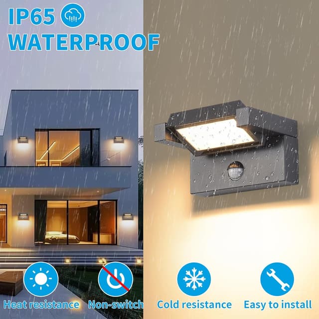 Detalle de Lampada da esterno con sensore di movimento IP65 bianco caldo 3000K, pannello orientabile 350° (grigio scuro)