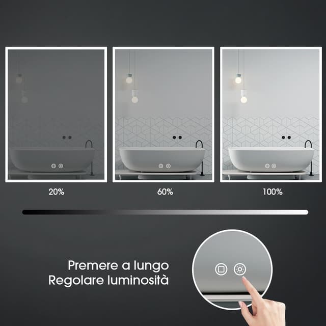 Thumbnail 6 de byecold Specchio da bagno con illuminazione LED 80 x 60 cm e interruttore touch dimmerabile