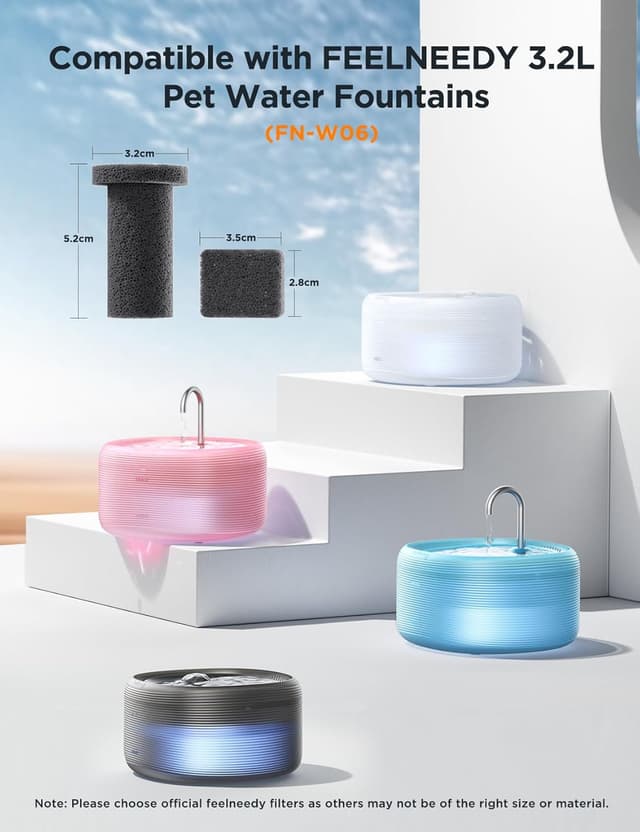 Detalle 2 de FEELNEEDY 3er-Pack Schwämme als Schalldämpfer & 3er-Wasserpumpe Schwamm für Katzenbrunnen (3,2 L) – Ersatzteile