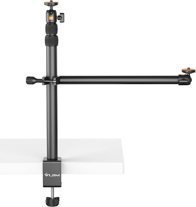 Detalle de ULANZI LS02 Kamera-Tischhalterung (44–105 cm), Klemmstativ mit 360°-Kugelkopf und ausziehbarem Boom Arm
