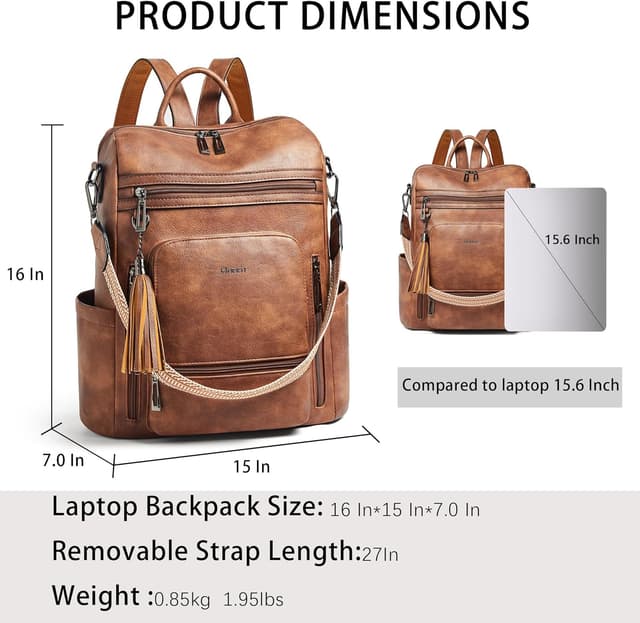 Detalle de Shrrie Vegan Leather Laptop Backpack for Women (15.6-inch) — Waterproof Work, Travel & College Bag