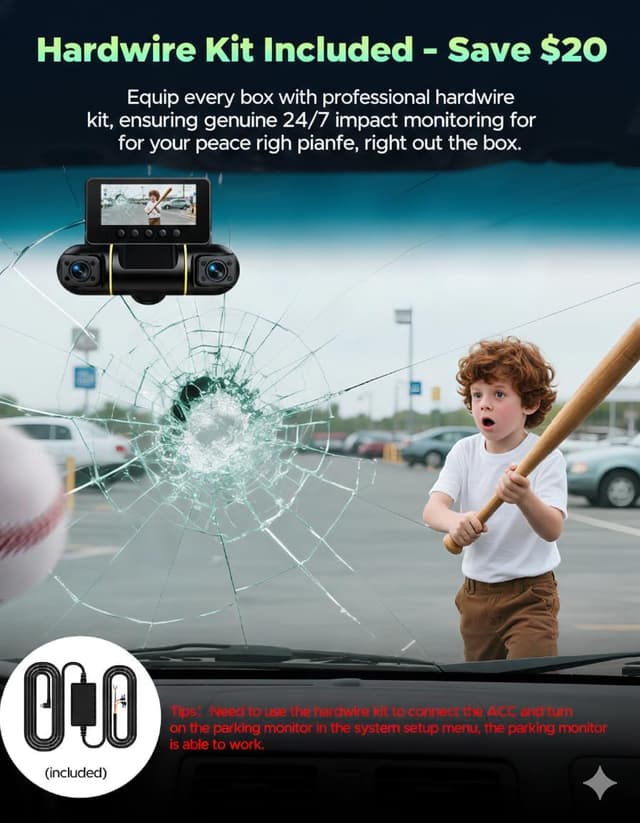 Detalle de LAMTTO 360 Degree View 4-Channel Dash Cam (Front & Rear) with 5G WiFi, 8 IR Night Vision, and Hardwire Kit + 128GB Card