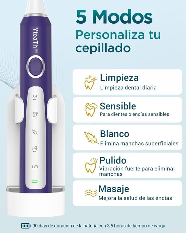 Detalle 2 de Cepillo de Dientes Eléctrico Sónico 50.000 rpm 8 cabezales