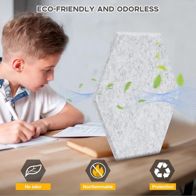 Detalle de JAMELO Akustikpaneele selbstklebend sechseckig (12er-Set) aus Polyester – Schallabsorber für Wand, Decke & Tür, Grau