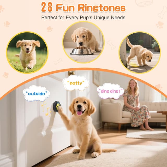 Thumbnail 6 de ChunHee Dog Bell for Puppy Toilet Training (0–115dB, Adjustable Volume) with 28 Ringtones, Black/Yellow – 1 Pack