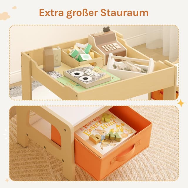 Detalle 2 de WOLTU Kindersitzgruppe (3-tlg.) mit Kindertisch, Kreidetafel & Stauraum