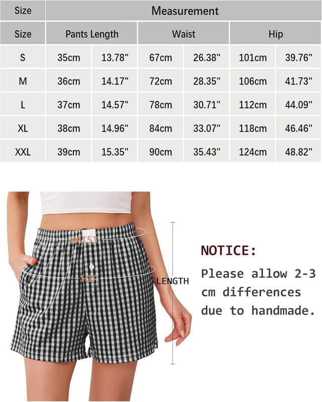 Detalle 2 de Lovasy women’s elastic waisted plaid boxer shorts for pyjamas and lounge wear