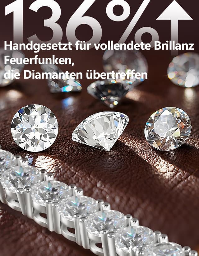 Detalle de KRKC&CO Moissanit Tennisarmband für Damen – 925 Silber, Weißgold beschichtet, 62 Steine (D-Farbe, VVS1)