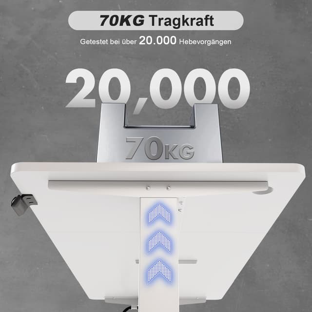 Detalle de Devoko elektrisch höhenverstellbarer Schreibtisch 180 x 80 cm (71–119 cm) – 2-Memory, leise Motorverstellung, stabil ohne Wackeln – Weiß