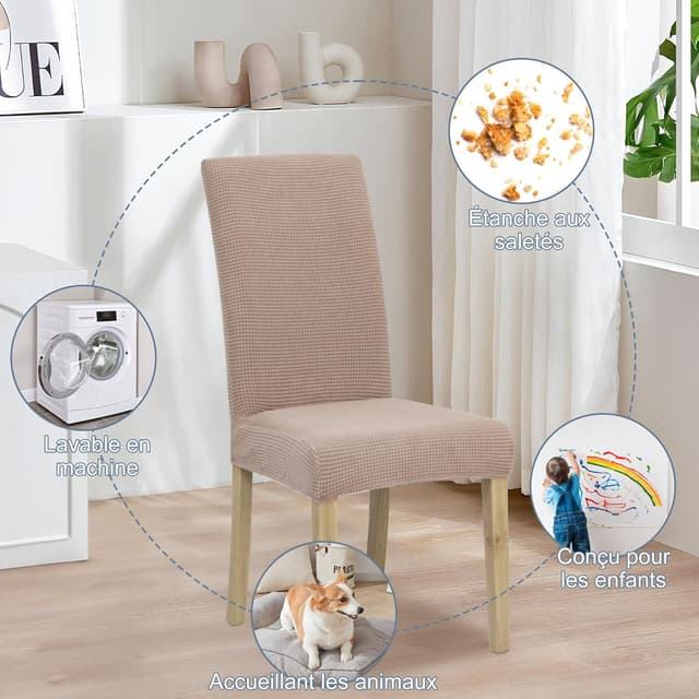 Detalle de SUKAIKEQA housse de chaise haute élastique jacquard (lot 6), kaki