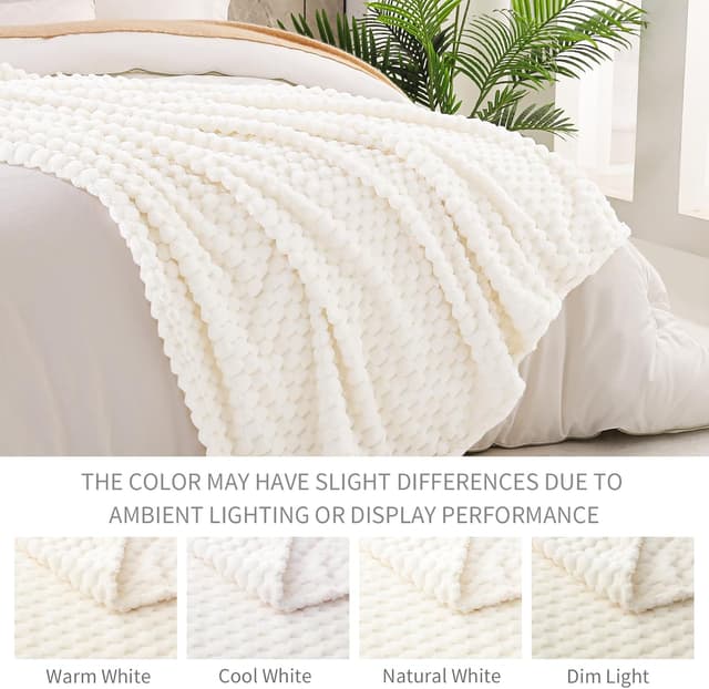 Detalle de Exclusivo Mezcla fleece throw blanket for couch (extra large, fuzzy ivory, 50x70 inches)