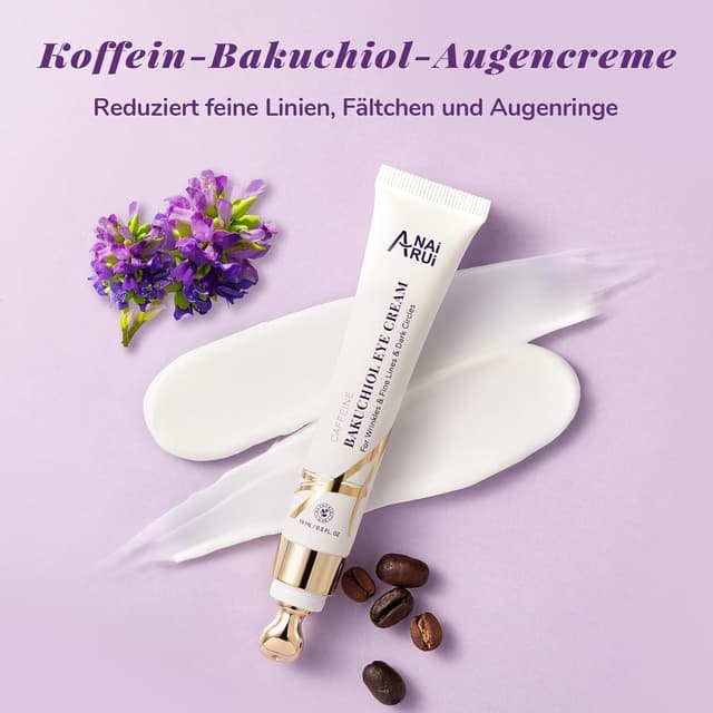 Detalle 2 de ANAiRUi Bakuchiol Straffende Augencreme mit Koffein & Peptiden (Metall-Applikator)