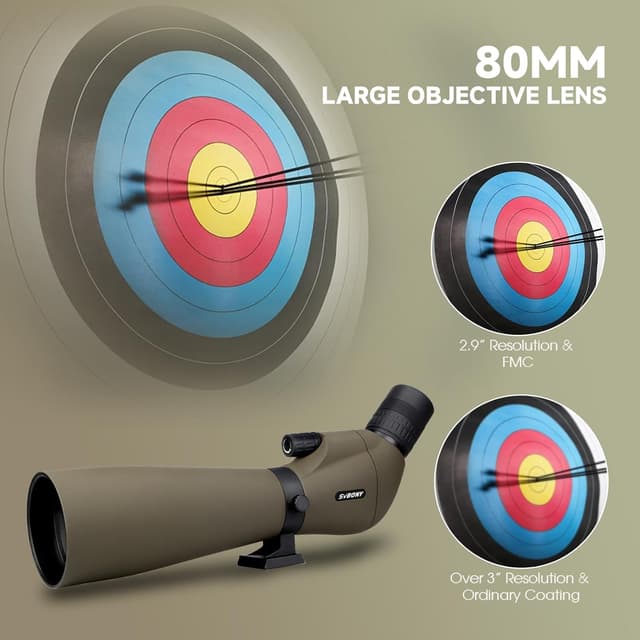 Detalle de Svbony SV401 20-60x80mm HD spotting scope with dual tripod and carry bag (IPX6 waterproof, FMC optics)