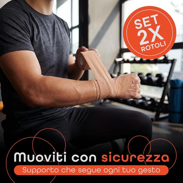 Detalle de Kinesio Tape impermeabile professionale Generico, set da 2 rotoli di nastro kinesiologico