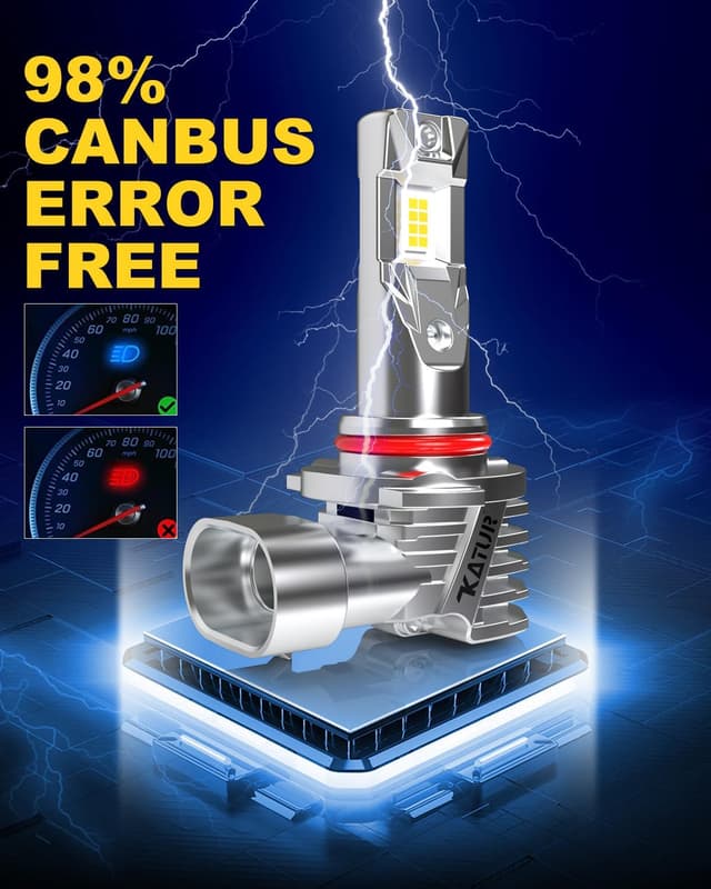 Detalle de KATUR HB3 LED Headlight Bulbs (9005) 6000K, fanless waterproof plug-and-play conversion kit, pack of 2