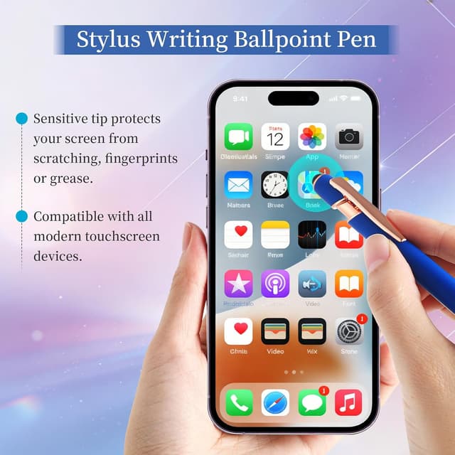 Detalle 2 de kander 2-in-1 Kugelschreiber Set (12 Stück) mit Touchpen – 12 Farben, schwarze Tinte