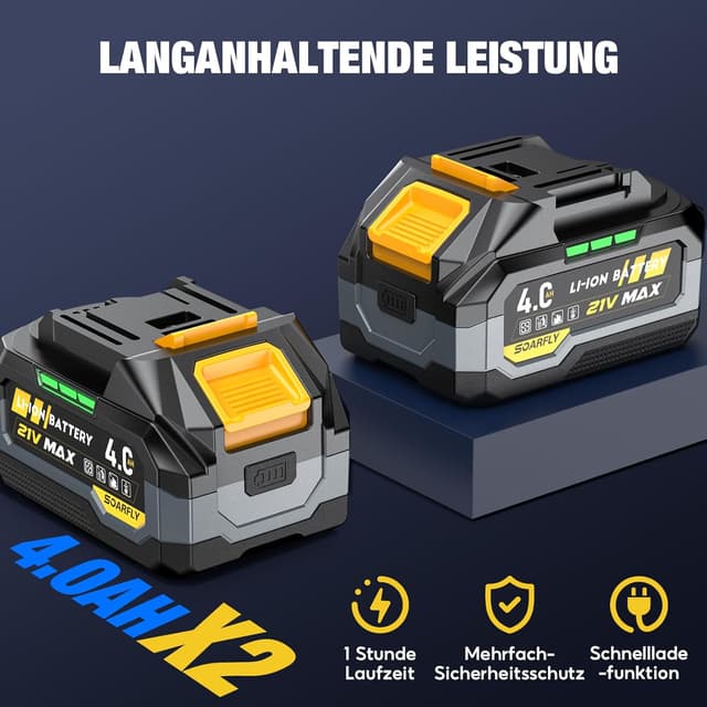 Detalle de SoarFly Akku-Schlagschrauber mit 1/2-Zoll-Antrieb und 1.200 Nm Drehmoment – Set mit 2× 4,0 Ah Akkus