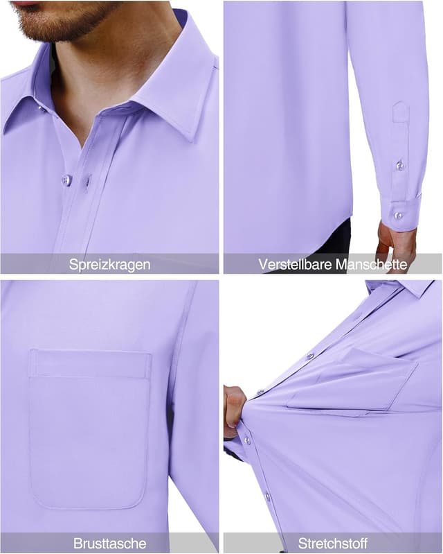 Detalle 2 de J.VER Herren Hemd Langarm – Tencel/Elastan Stretch Regular Fit, knitterarm und bügelleicht