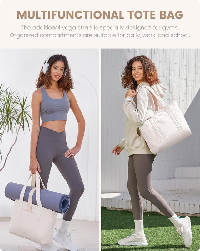 Detalle de LOVEVOOK Damen-Shopper mit Laptoptasche bis 15,6 Zoll, leichter Tote Bag für Arbeit, Schule, Gym & Reisen (beige)