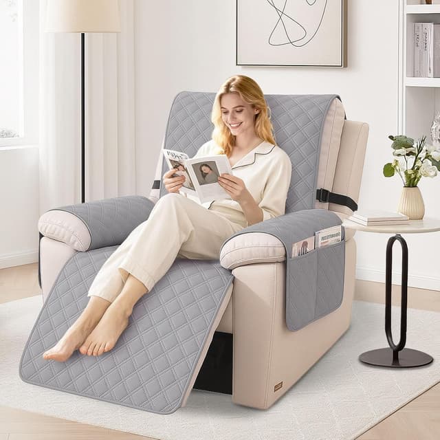 Detalle de YSTELLAA Copripoltrona 1 posto impermeabile per relax reclinabile grigio chiaro