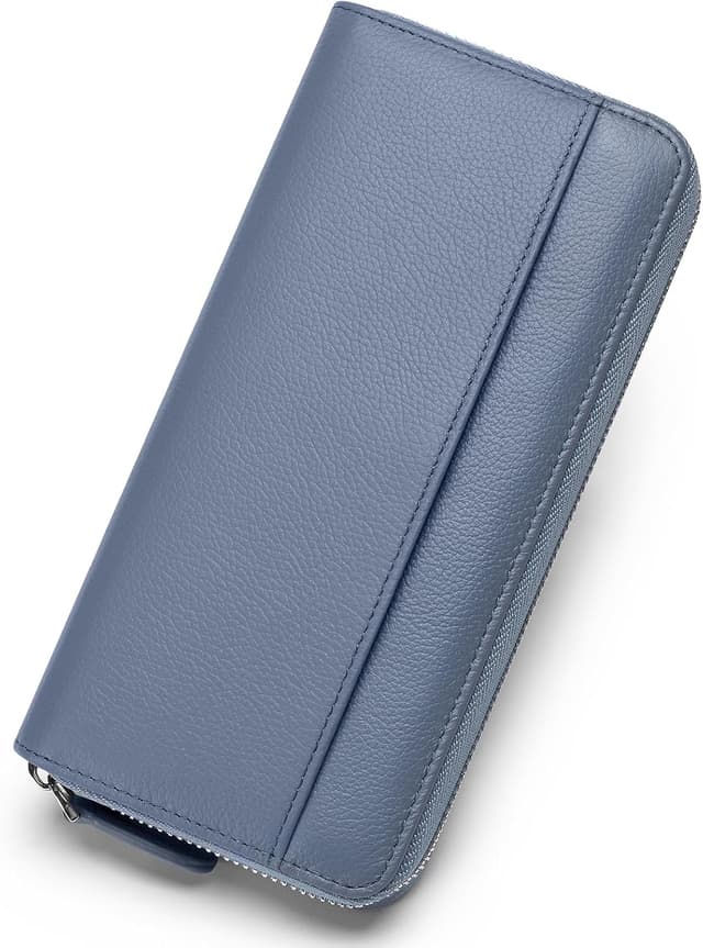 Detalle de SCHLATUM RFID blocking leather zip wallet — large capacity 👛