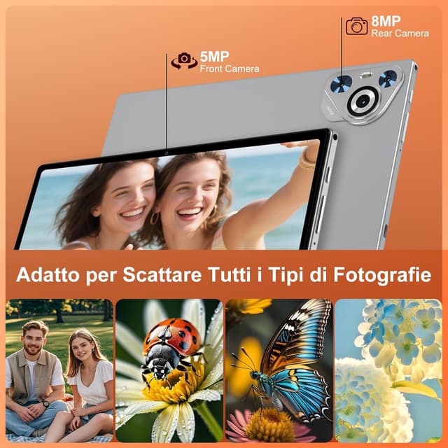 Detalle de Dghrti Tablet Android 15 10,1" IPS HD, 30 GB RAM e 128 GB + 1 TB TF, Wi‑Fi 6 e fotocamere 5/8 MP (grigio)